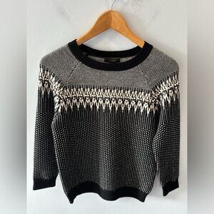 J. Crew Fair Isle Bobble Knit Merino Wool Crewneck Sweater Size S Black White